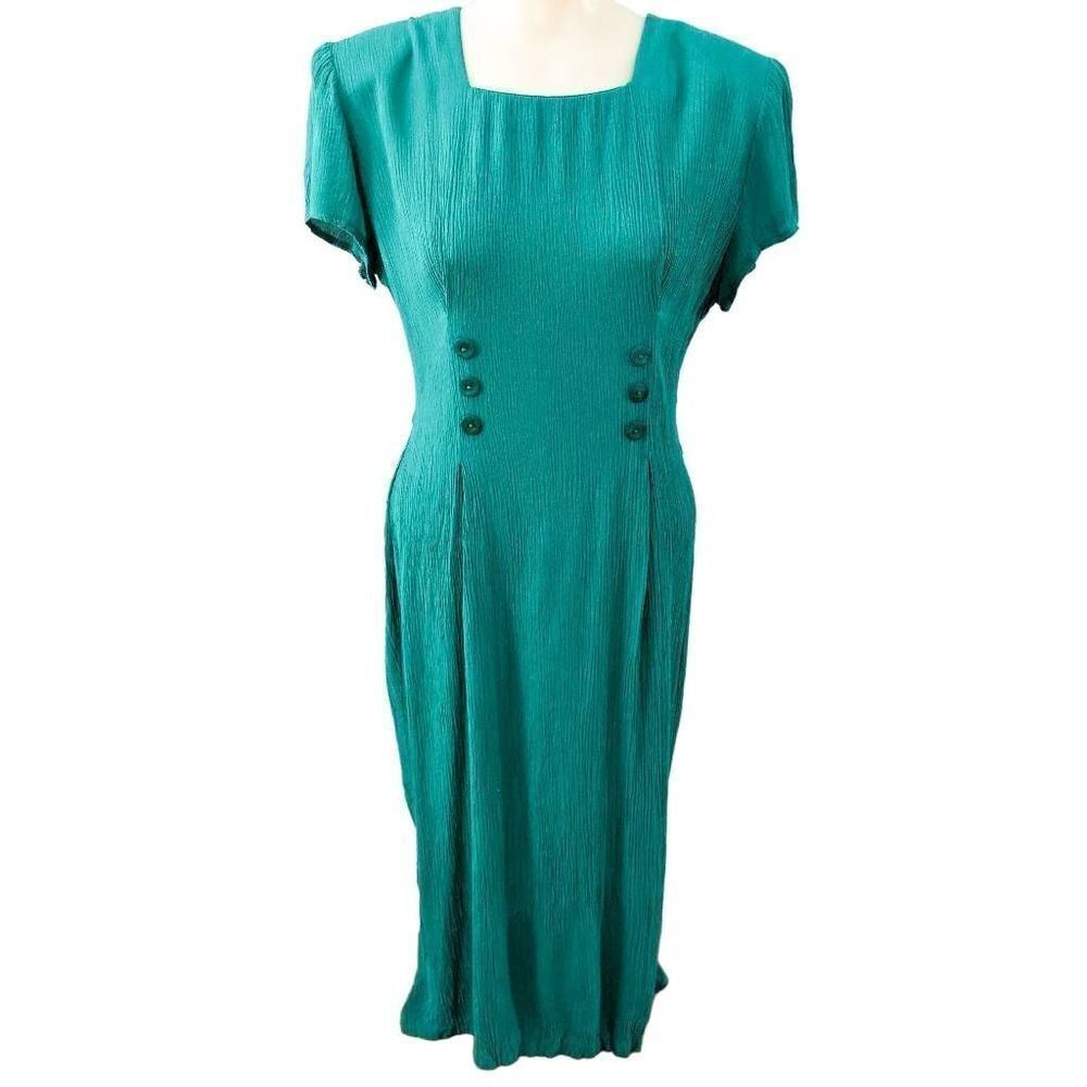 Vintage Betsy Lauren Teal Square Neck Midi Dress